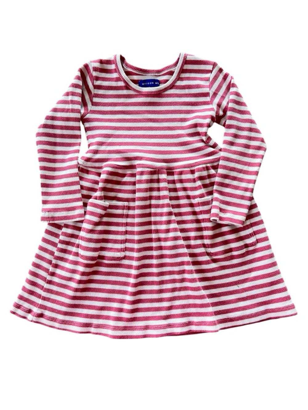 Maison Me Toddler Girl Long-Sleeve Pink & White Striped Ribbed Dress 3T